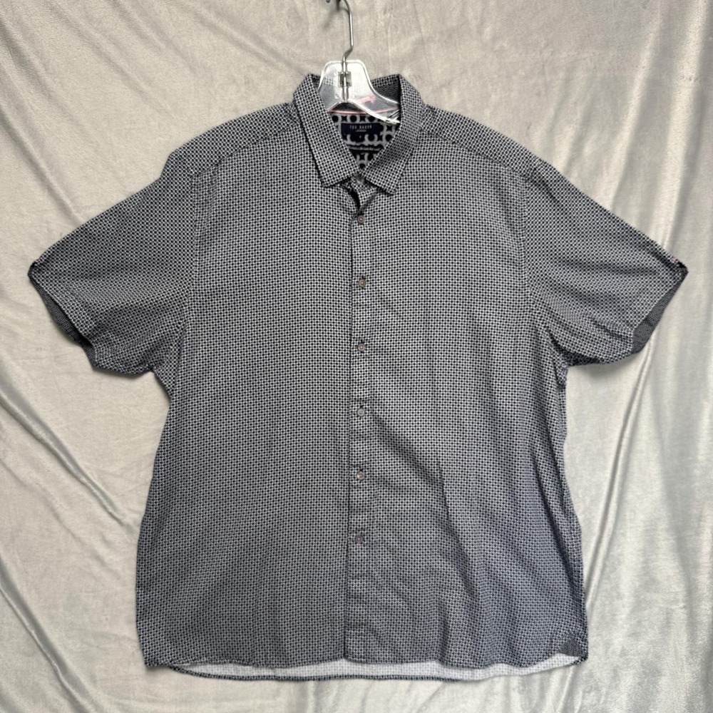 Ted Baker Shirt Mens 3XL Black White Short Sleeve Button Up Geometric Print